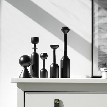 Nordic Home Decore Black Wooden Candle Holder