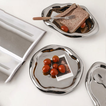 Nordic Silver plate Ceramic Dish Irregular Tray